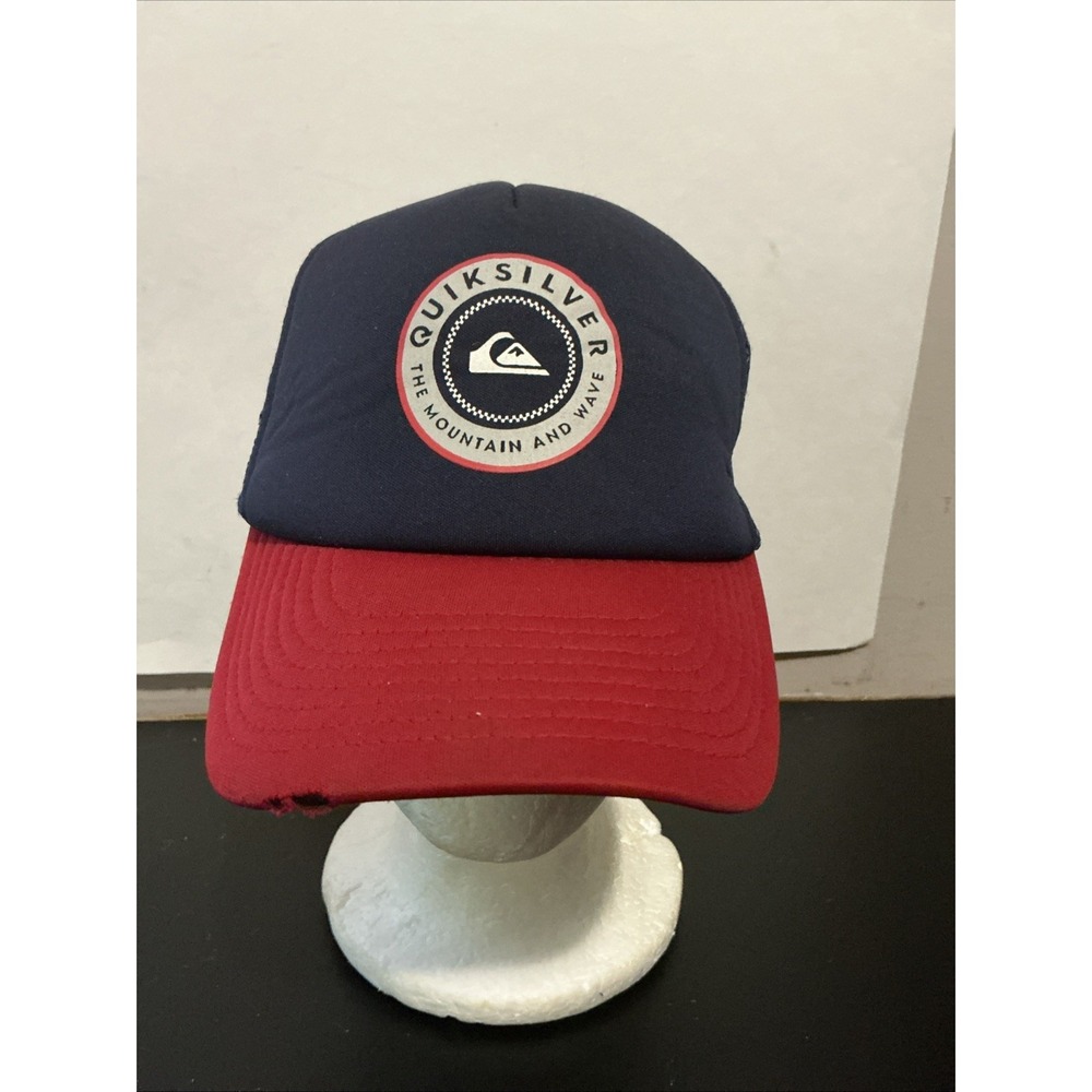 Quiksilver Mesh Trucker Cap Hat Red Blue Distressed Snapback Mens OSFM